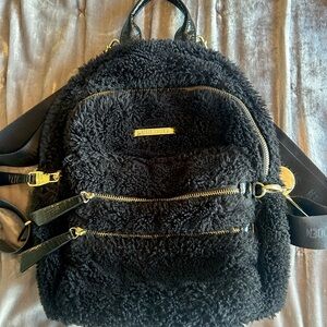 Steve Madden Black Faux Fur Backpack